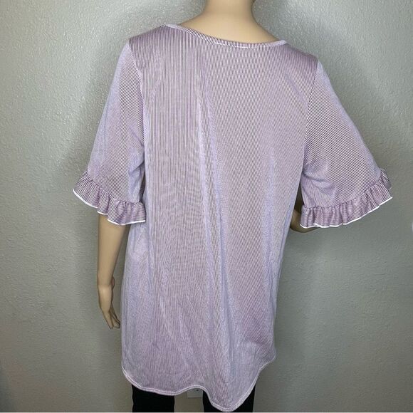Star Vixen Short Ruffled Sleeve Striped Blouse Mauve and Light Pink Size 1X - Picture 5 of 10